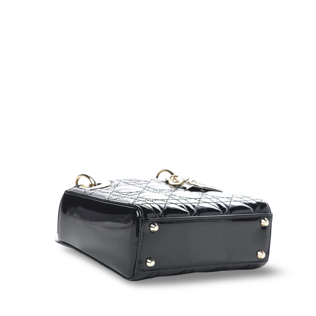 Dior Cannage Patent Mini Lady Dior Bag - GHW / Black