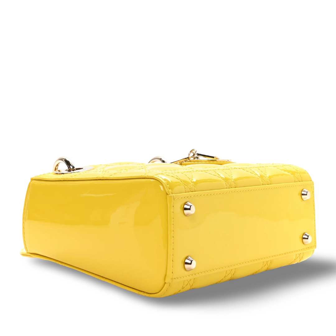 Dior Cannage Patent Mini Lady Bag - GHW / Yellow