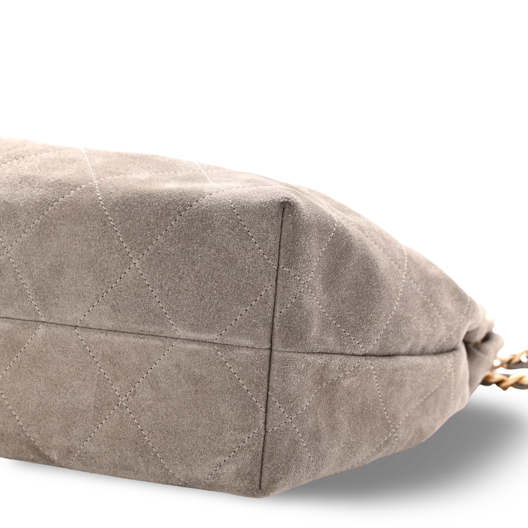 Chanel Quilted Suede Large Hobo - GHW/ Dark Grey