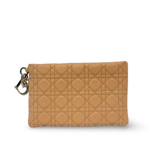 Dior Cannage Canvas Coasted Clutch - GHW / Beige