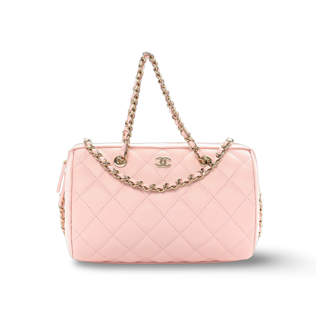 Chanel Quilted Caviar Barrel Clutch With Chain -SHE/Light Pink