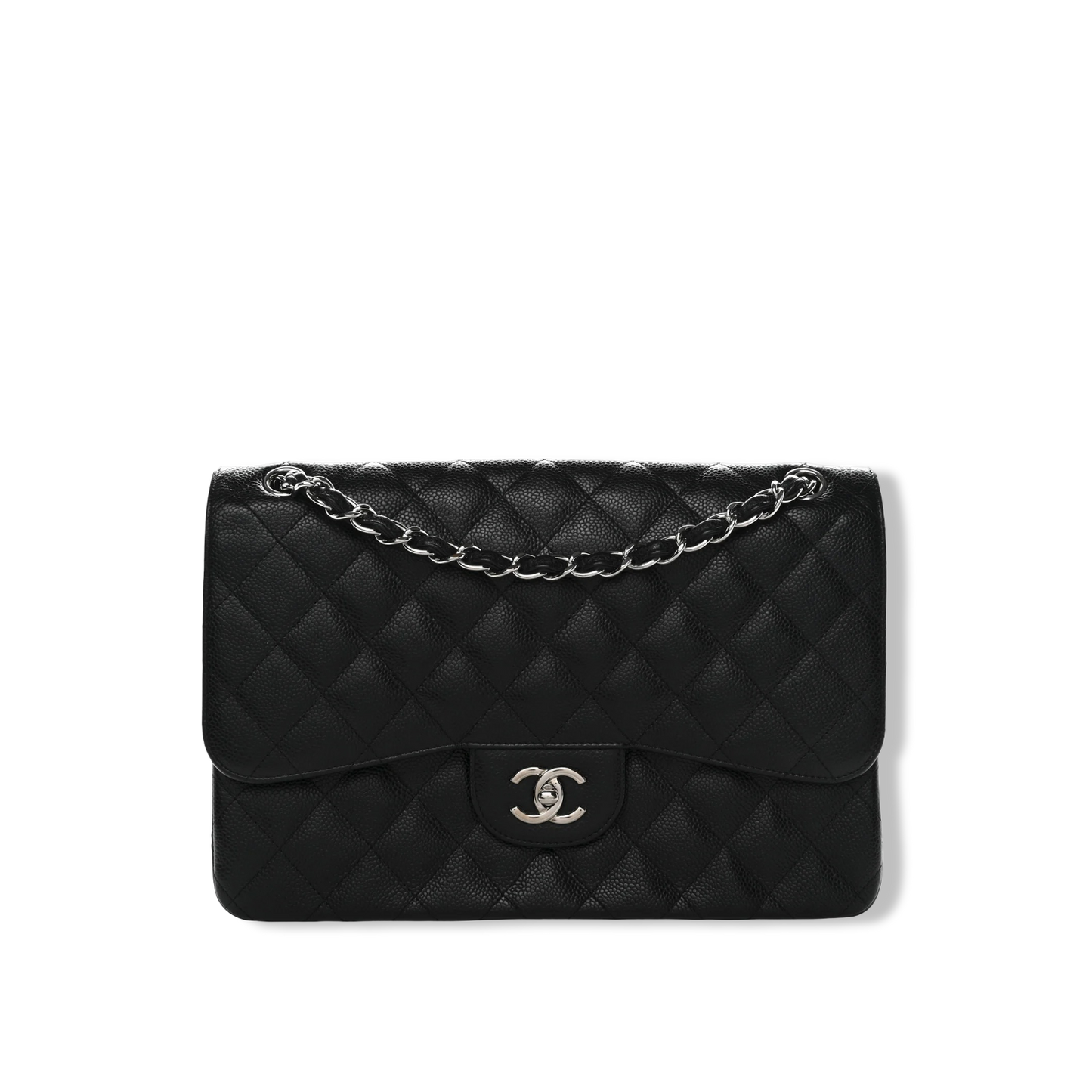 Chanel Quilted Caviar Jumbo Double Flap - SHW / Black
