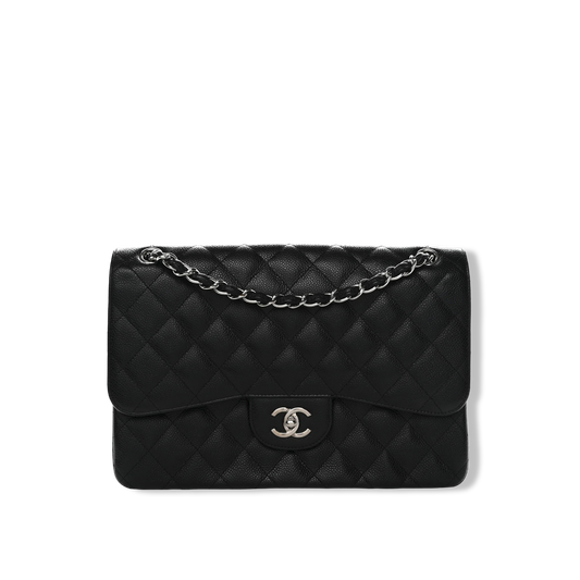 Chanel Quilted Caviar Jumbo Double Flap - SHW / Black
