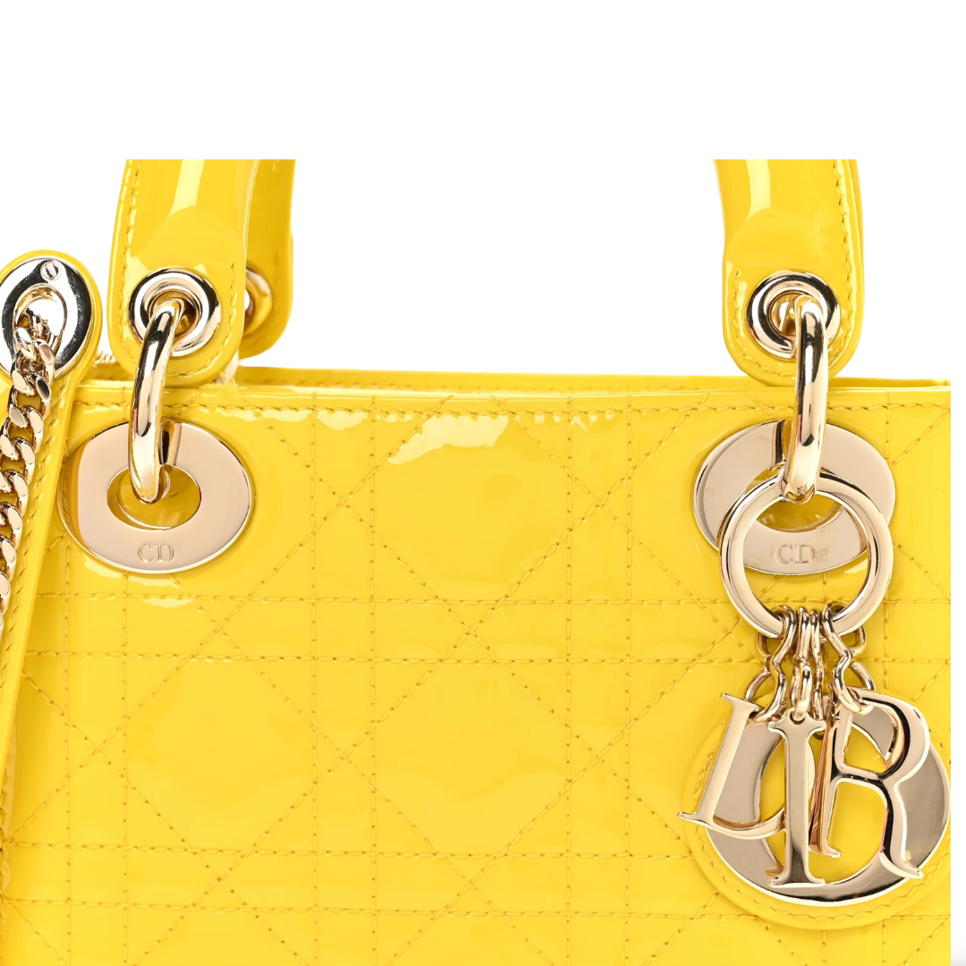 Dior Cannage Patent Mini Lady Bag - GHW / Yellow