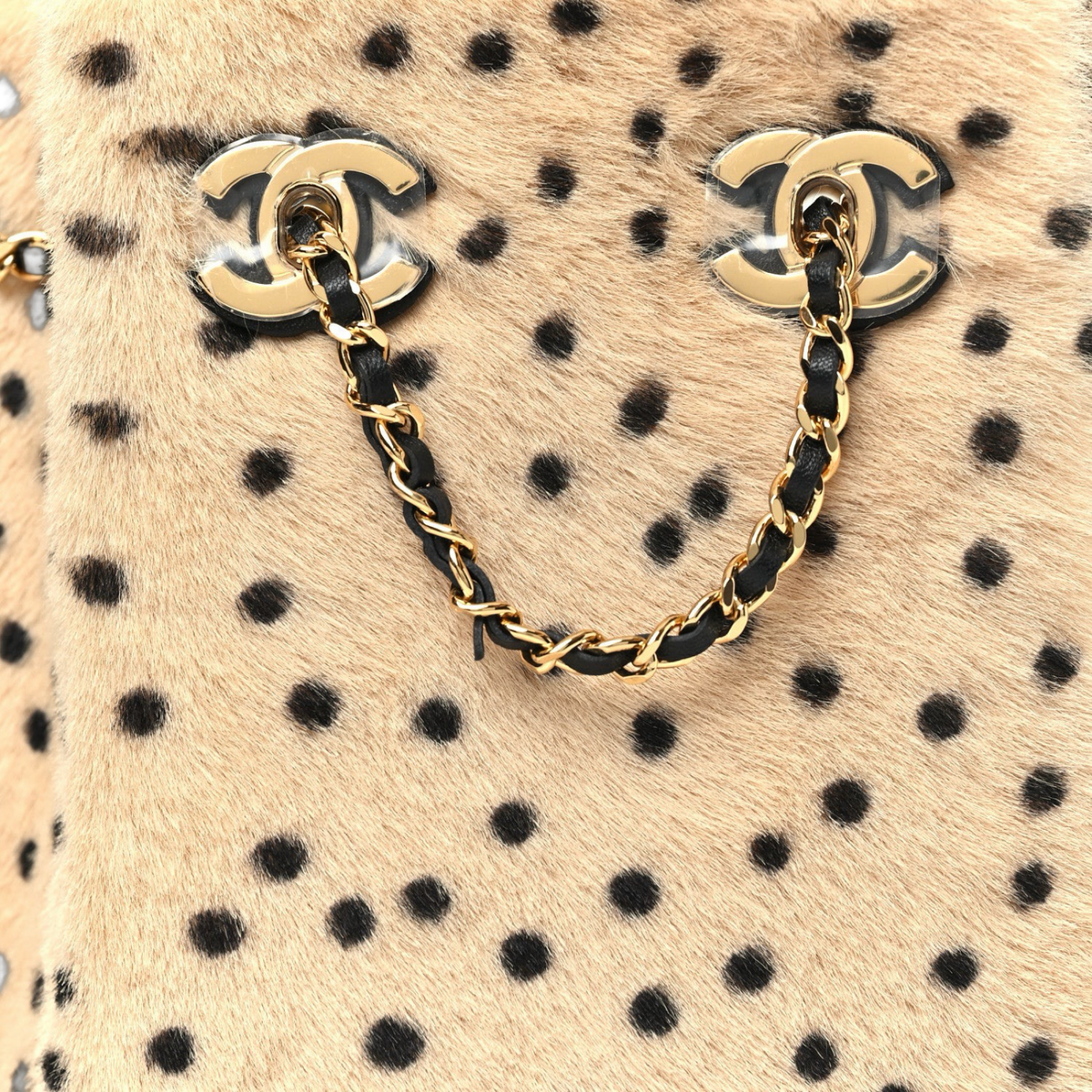 Chanel Quilted Pony Hair Cheetah Printed CC Chain Bucket Bag -GHW/Light Beige Black