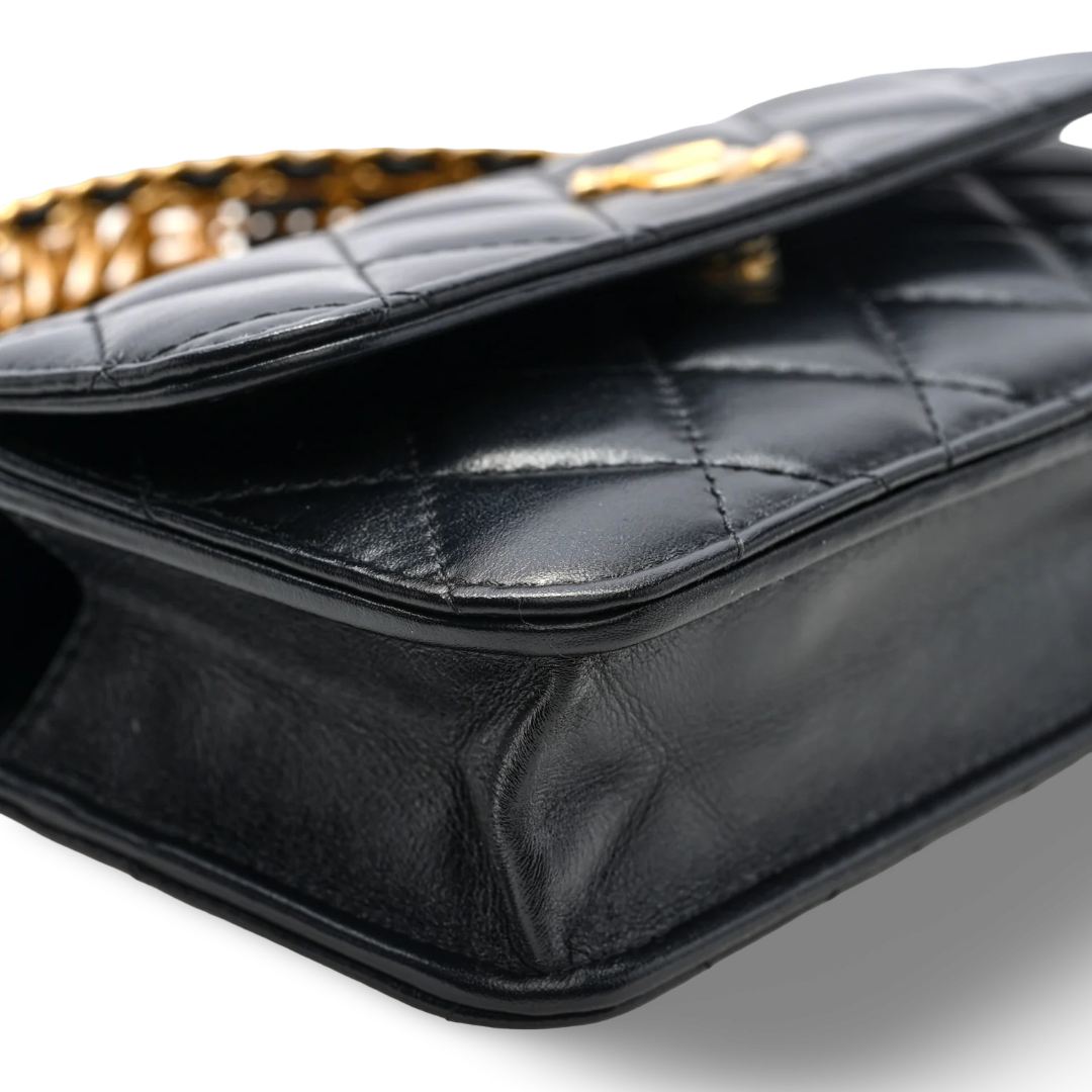 Chanel Quilted Calfskin Top Handle Flap Phone Holder With Chain - GHW/ Black