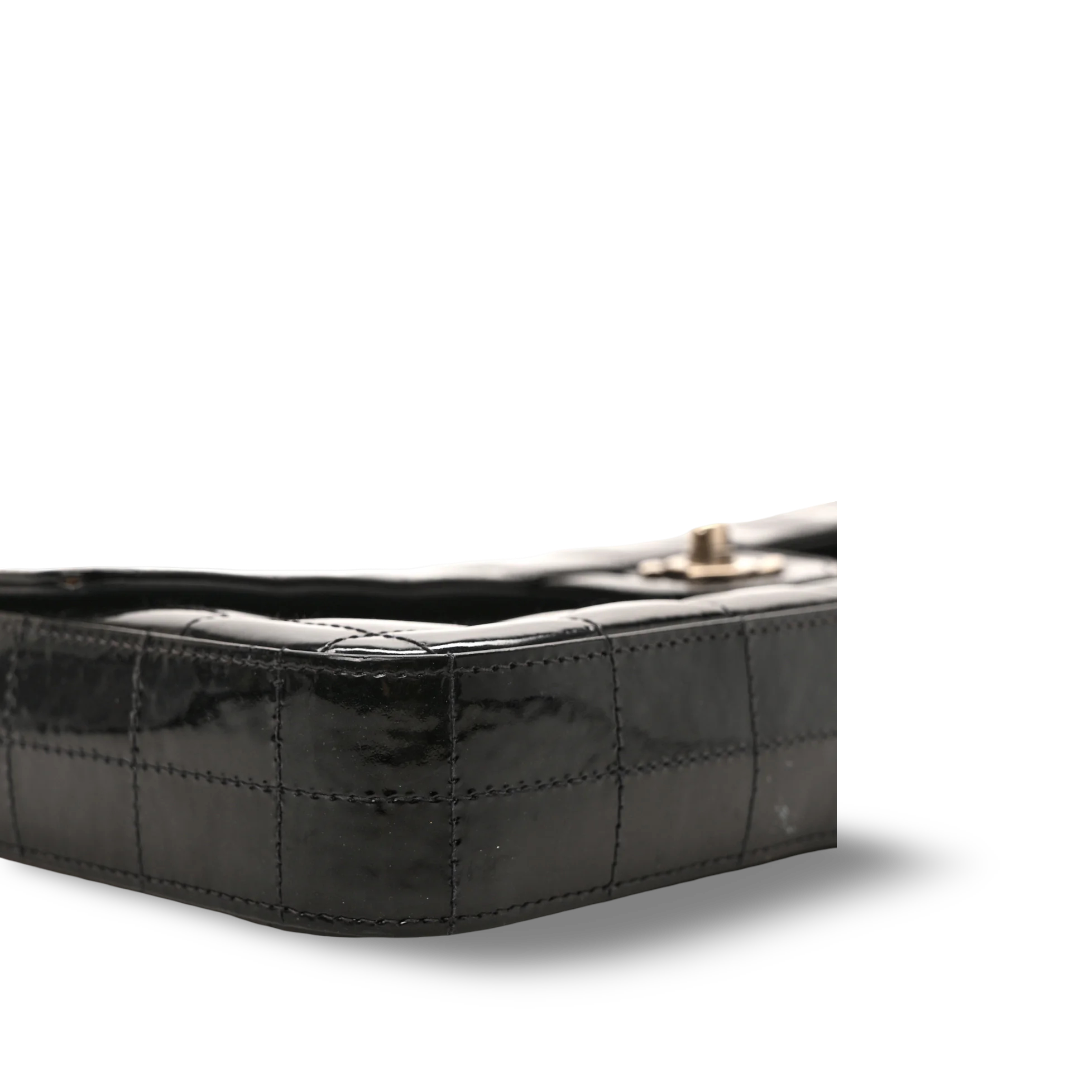 Chanel Quilted Patent East West Chocolate Bar Flap - SHW/ Black