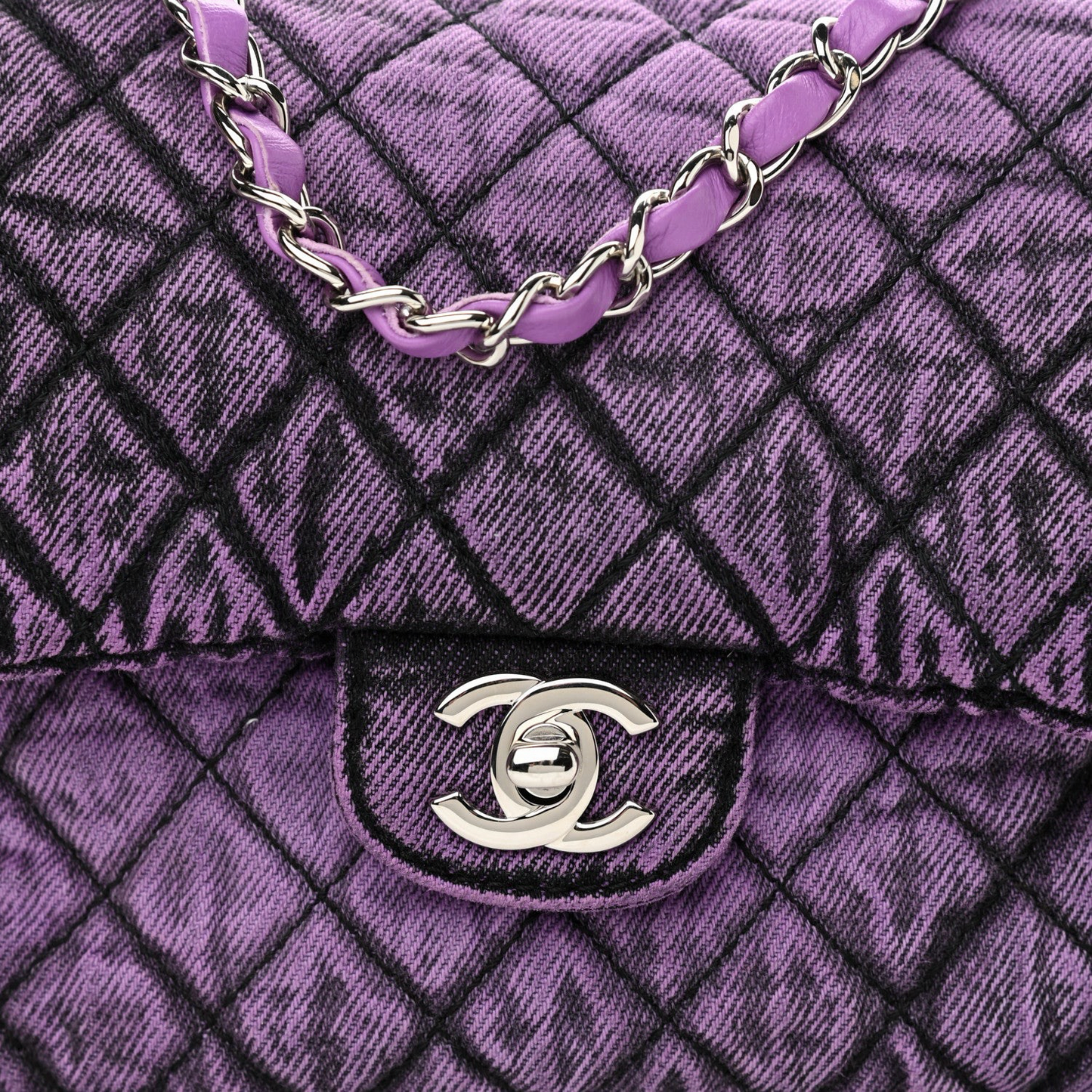 Chanel Quilted Denim Square Bag - Sliver / Purple