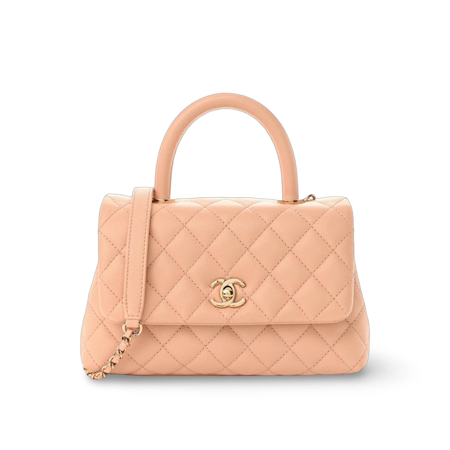Chanel Quilted Caviar Mini Coco Handle Bag - GHW / Light Beige