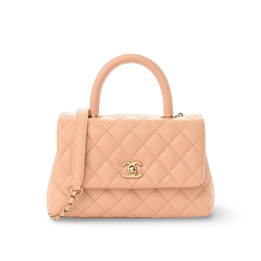 Chanel Quilted Caviar Mini Coco Handle Bag - GHW / Light Beige