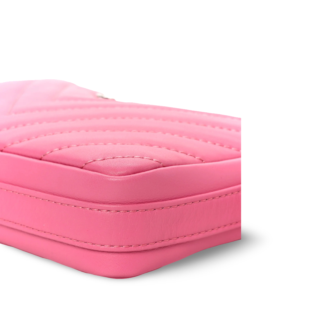 Chanel Quilted Lambskin Chevron Small Promenade Camera Case- SHW/ Pink