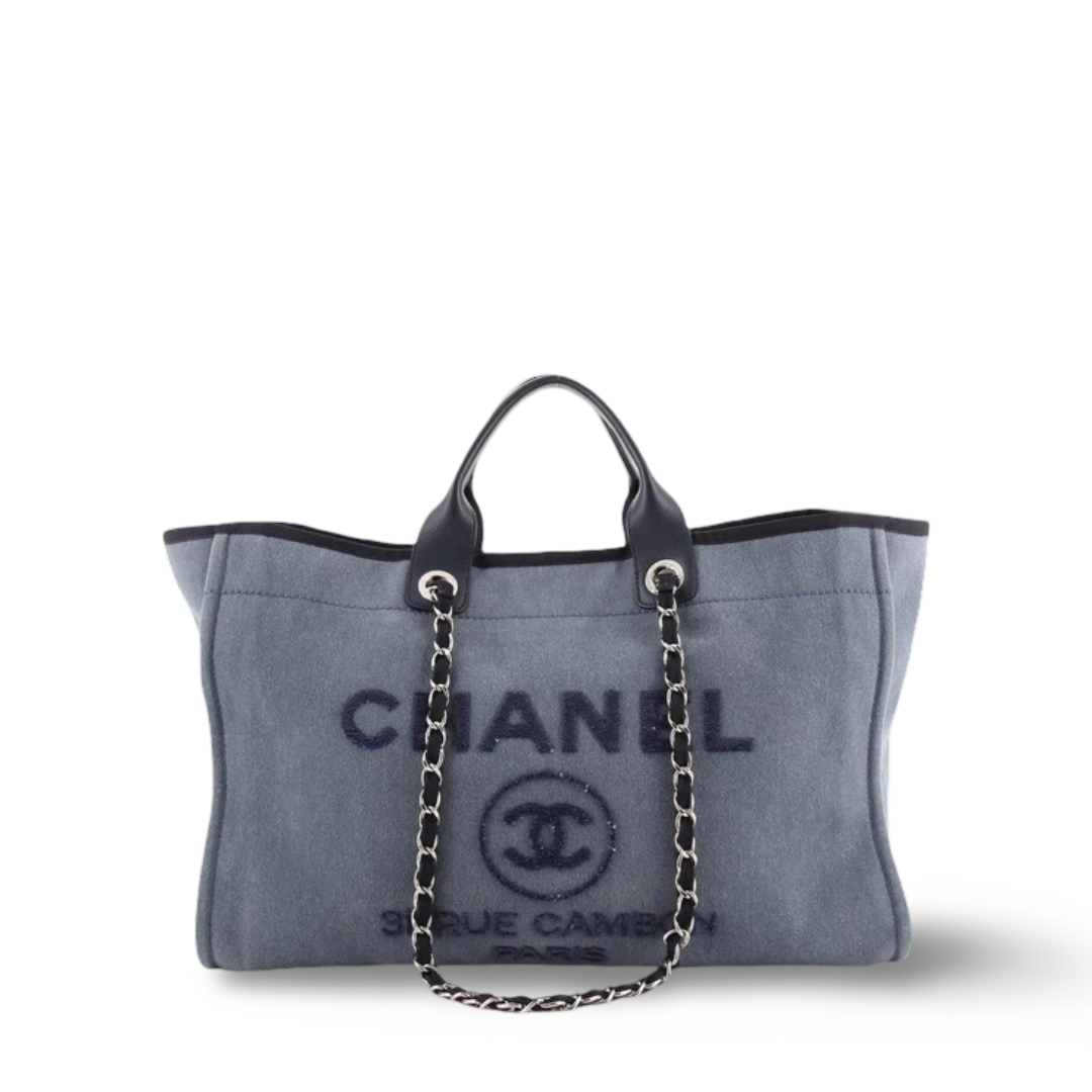 Chanel Quilted Denim Large Deauville Tote - SHW/ Blue
