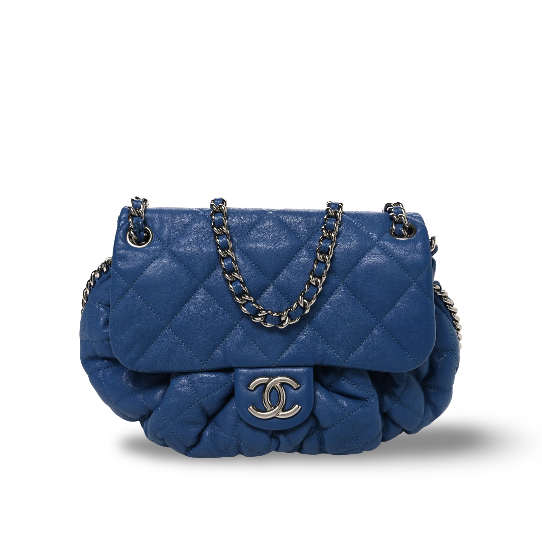 Chanel Quilted Washed LambskinMedium Chain Around Messenger Bag -SHW/  Blue