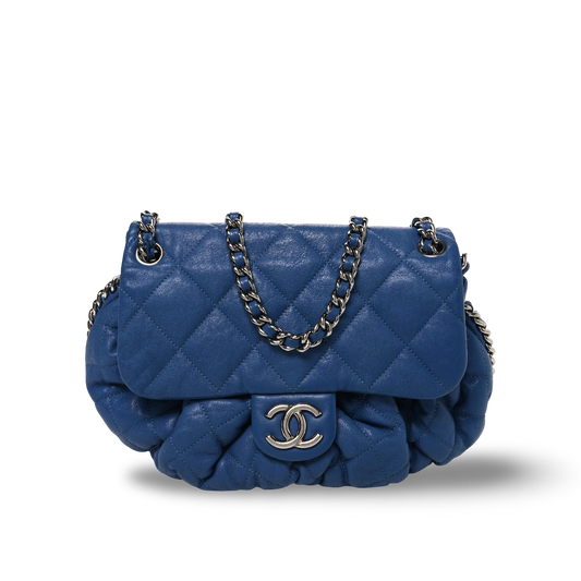 Chanel Quilted Washed LambskinMedium Chain Around Messenger Bag -SHW/  Blue
