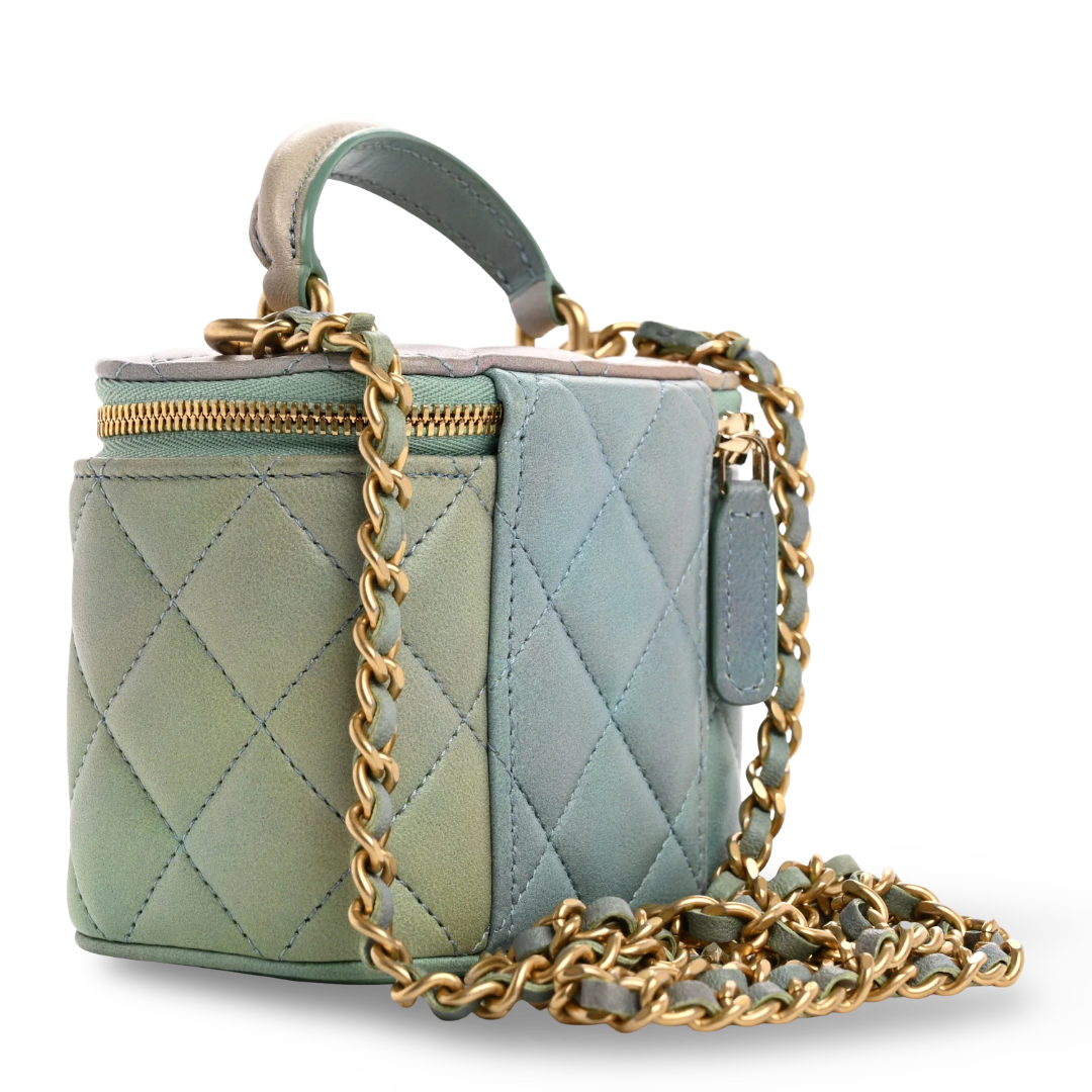 Chanel Quilted Lambskin Mini Ombre Tophandle Vanity Case - GHW/ Blue /Green