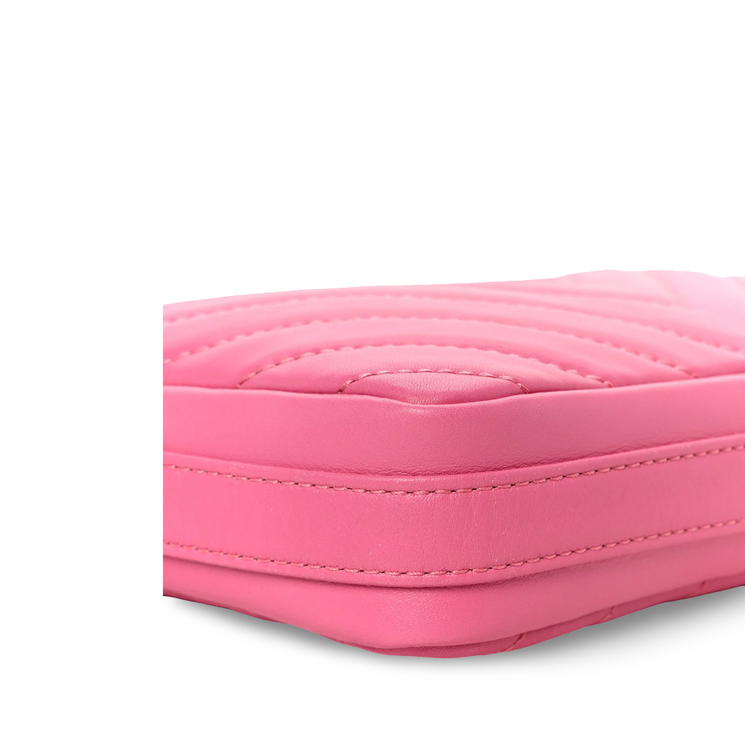 Chanel Quilted Lambskin Chevron Small Promenade Camera Case- SHW/ Pink