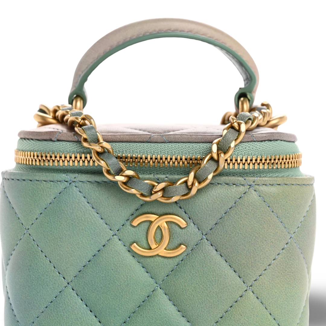 Chanel Quilted Lambskin Mini Ombre Tophandle Vanity Case - GHW/ Blue /Green
