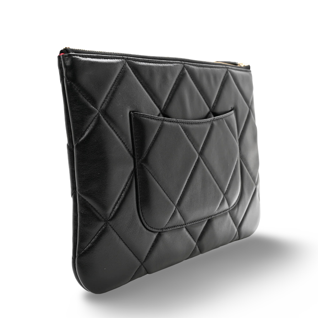 Chanel Quilted Lambskin Large Chanel 19 Cosmetic Case -GHW / Black