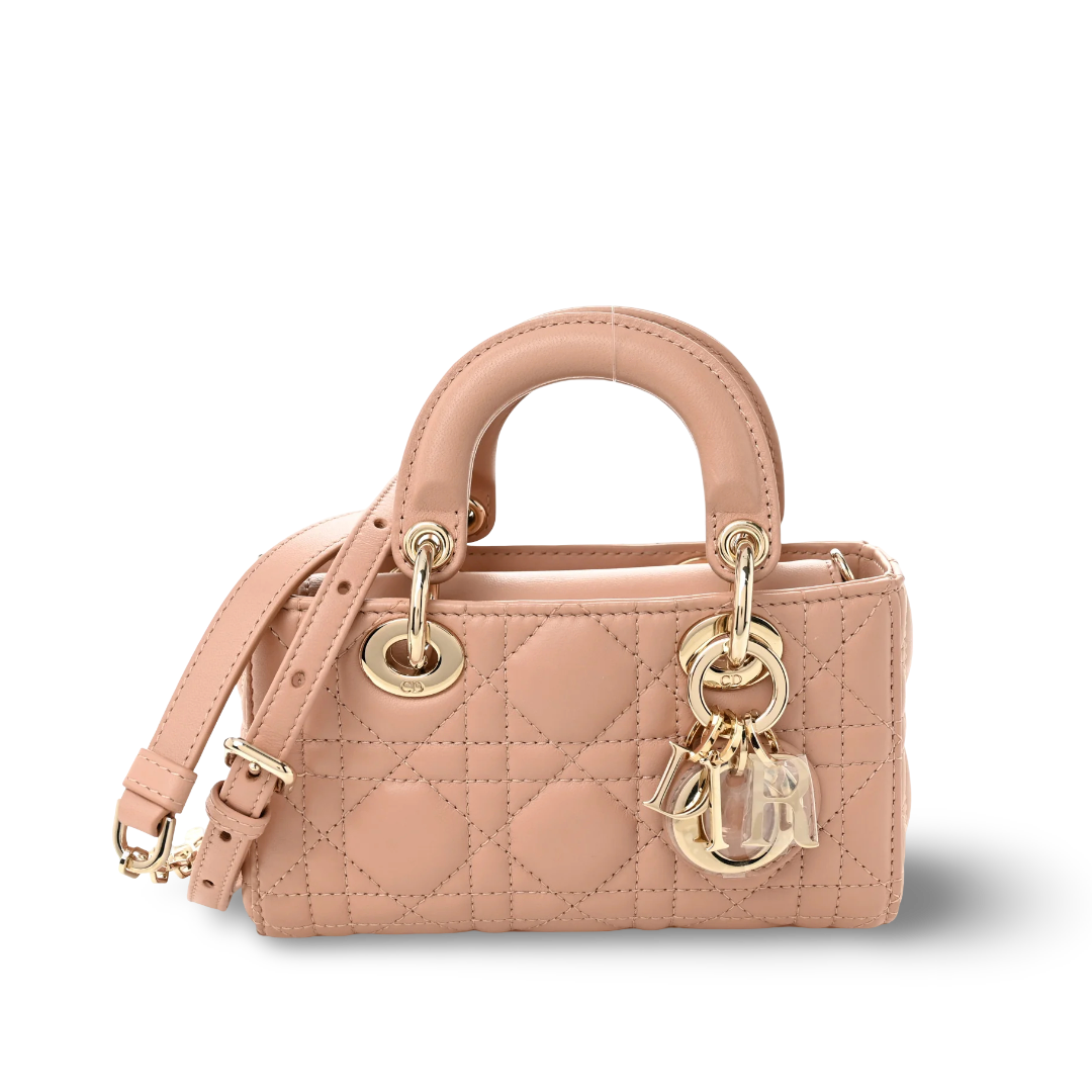 Dior Cannage Lambskin Mini D Joy Bag - GHW/Rose Des Vents