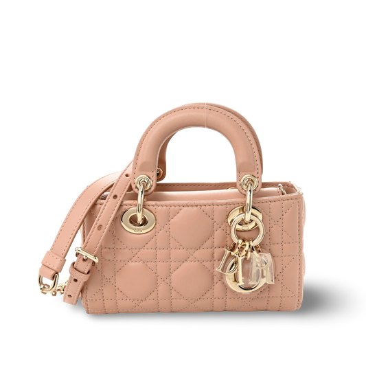 Dior Cannage Lambskin Mini D Joy Bag - GHW/Rose Des Vents