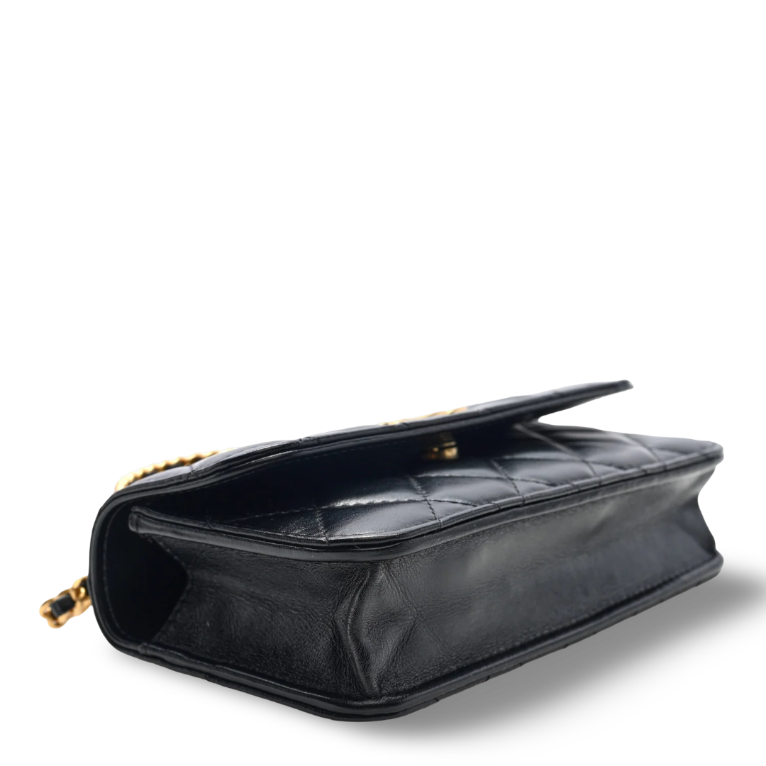 Chanel Quilted Calfskin Top Handle Flap Phone Holder With Chain - GHW/ Black