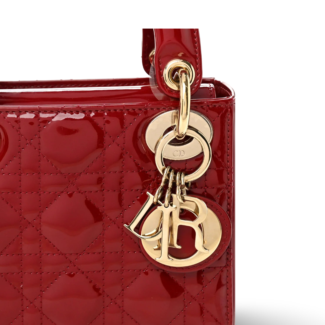 Dior Cannage Patent Mini Lady Bag - GHW / Red