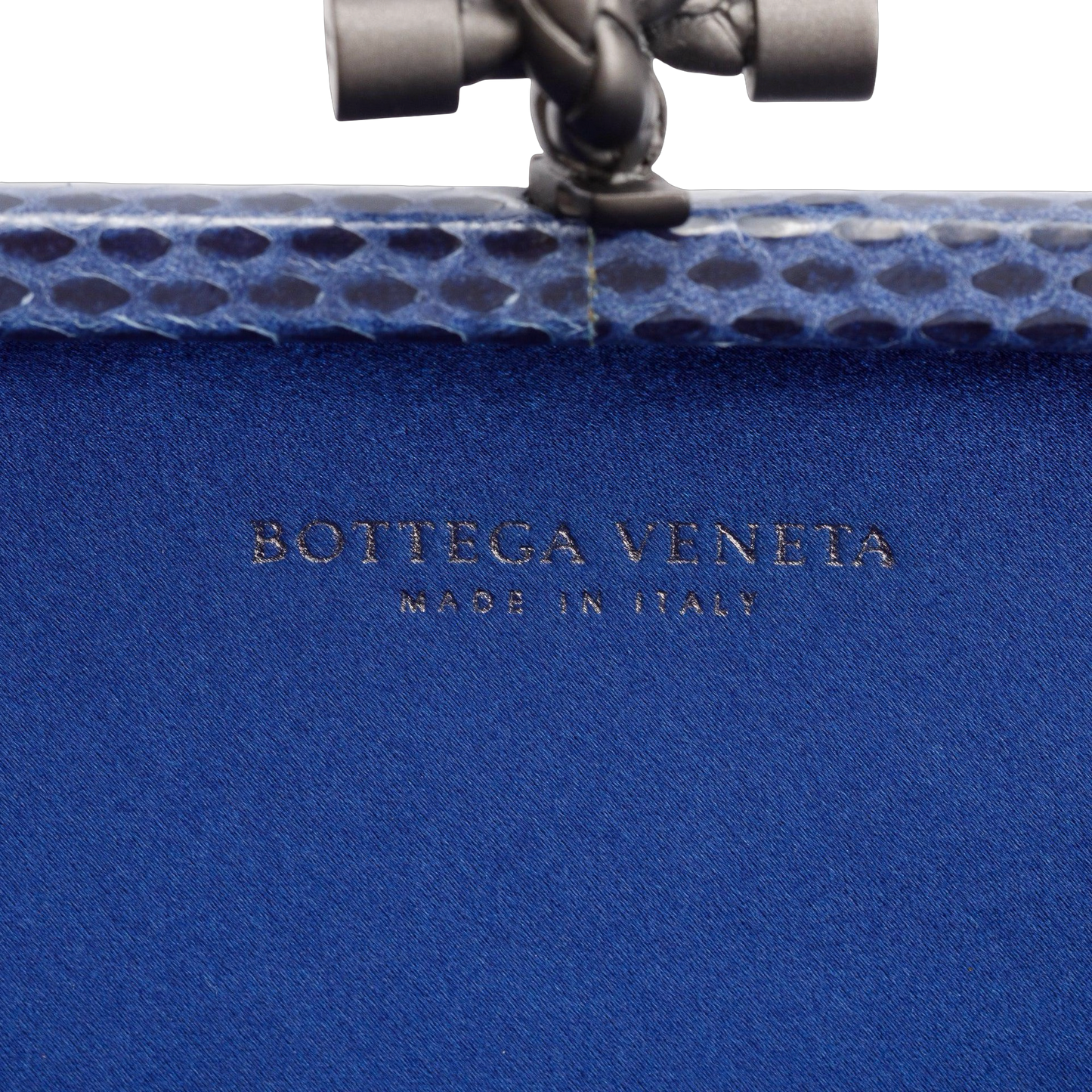 Bottega Veneta Satin Ayers Intreccio Impero Stretch Knot Clutch - Royal Blue