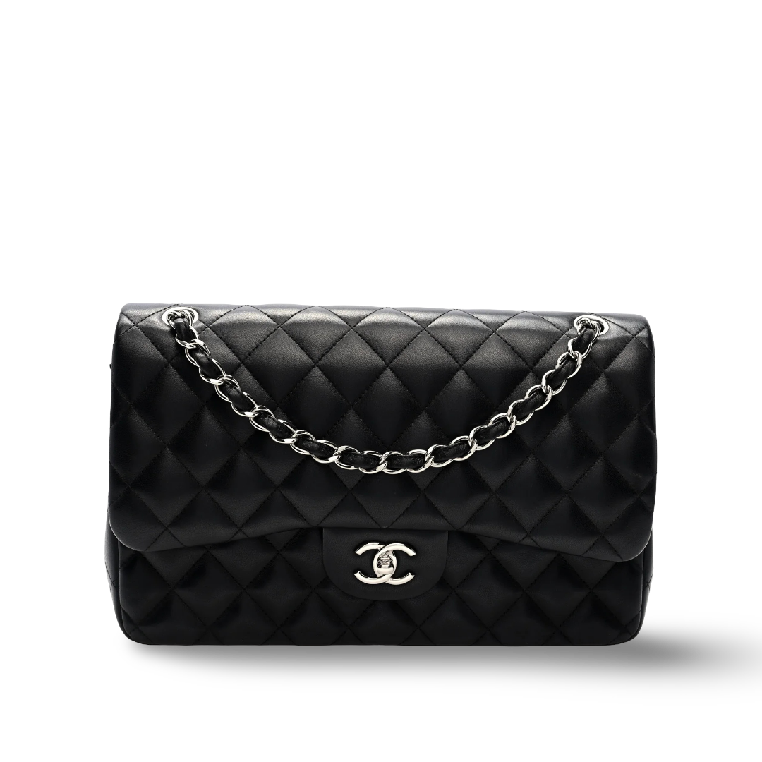 Chanel Quilted Lambskin Jumbo Classic Double Flap - SHW/ Black