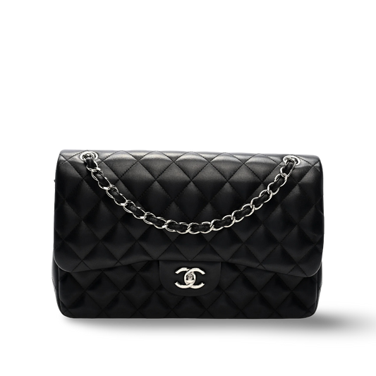Chanel Quilted Lambskin Jumbo Classic Double Flap - SHW/ Black