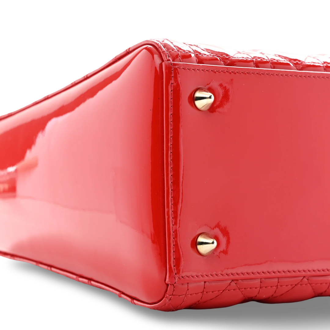 Dior Cannage Patent Medium Lady Bag - GHW / Red