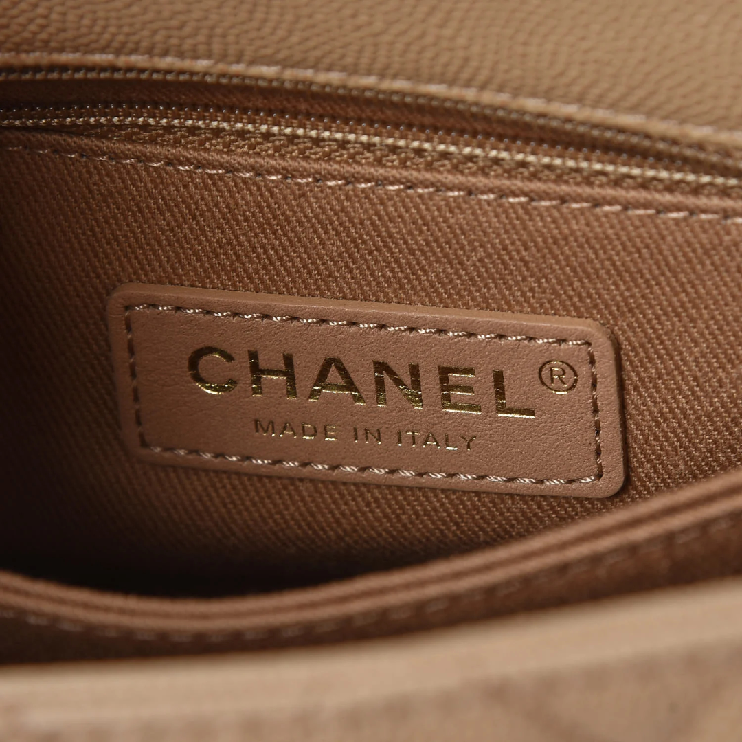 Chanel Quilted Caviar Small Cocohandle Bag- GHW/ Beige