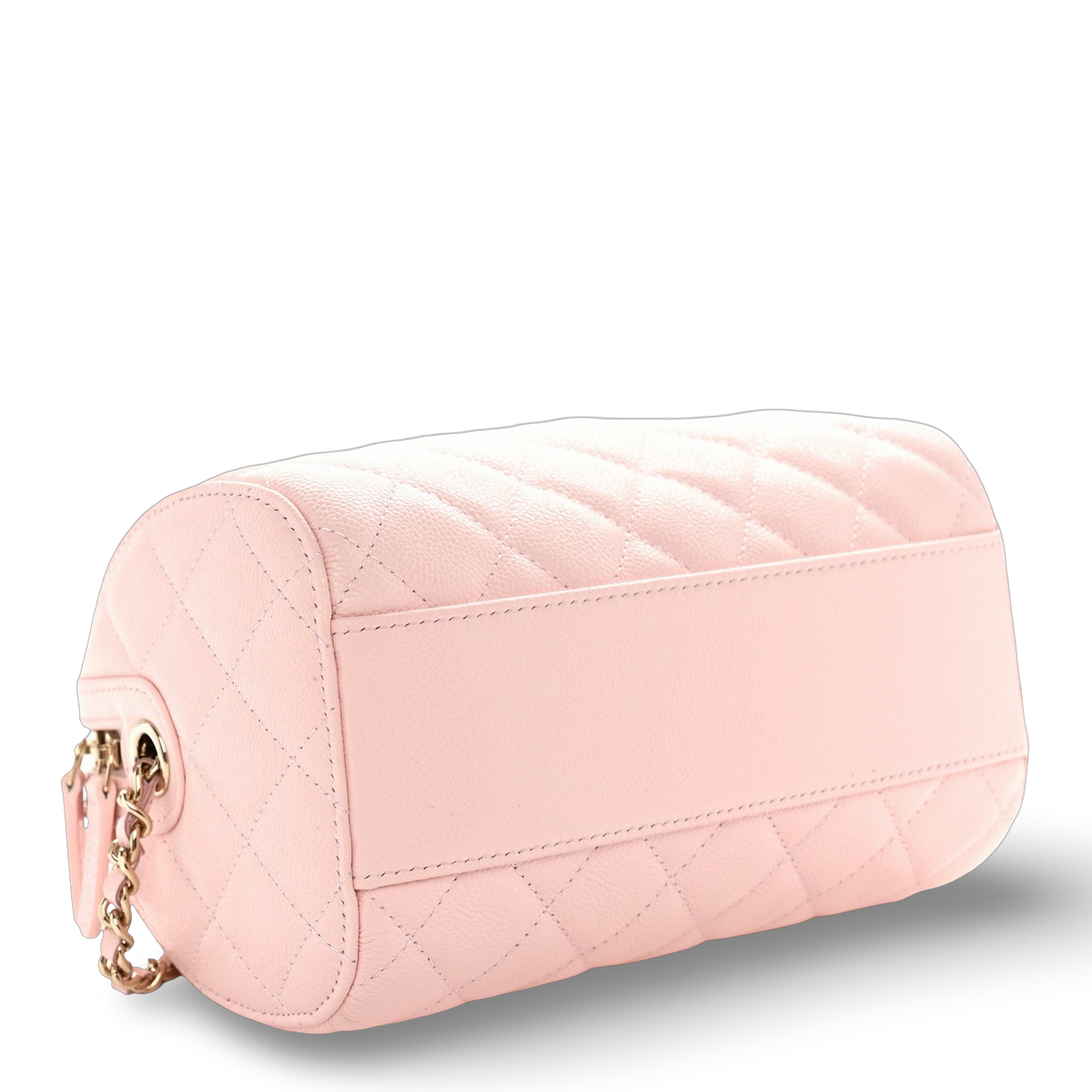 Chanel Quilted Caviar Barrel Clutch With Chain -SHE/Light Pink