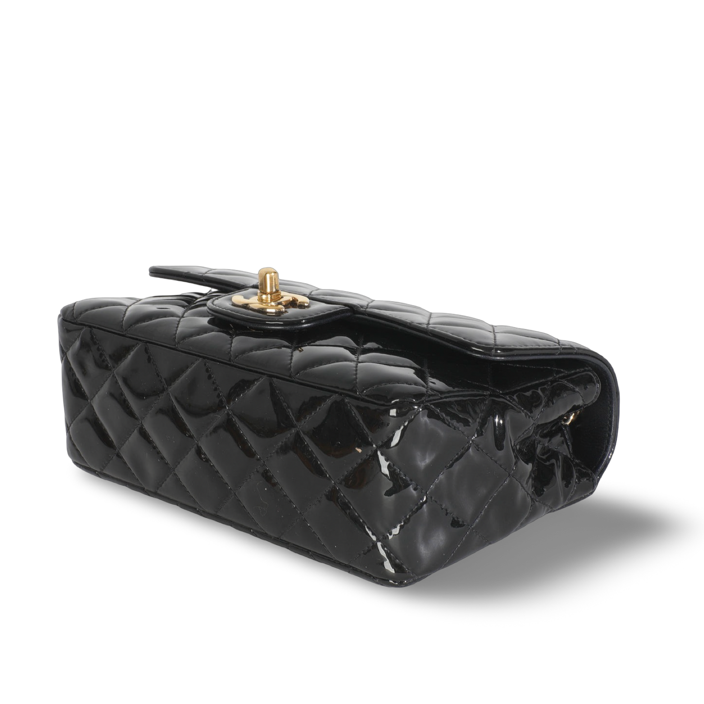 Chanel Quilted Patent Mini Rectangular Single Flap Bag - GHW / Black