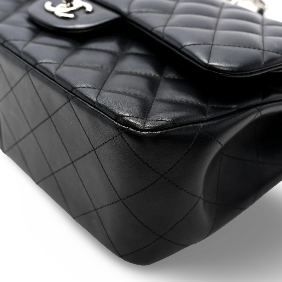 Chanel Quilted Lambskin Jumbo Classic Double Flap - SHW/ Black