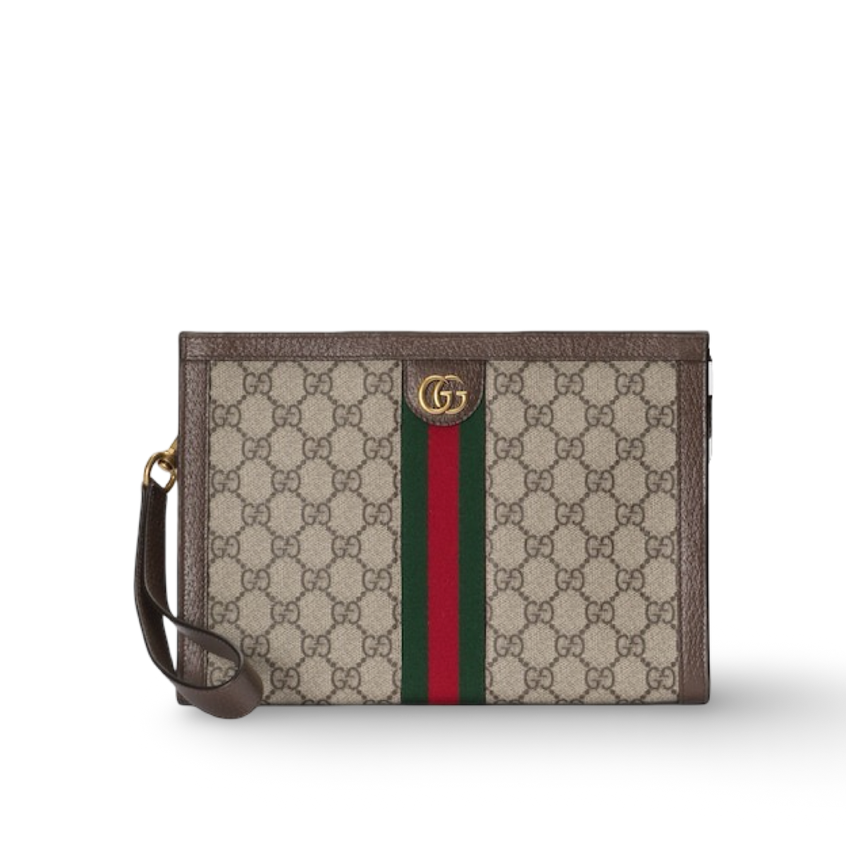 Gucci Canvas Ophidia Medium Clutch- GHW / Brown