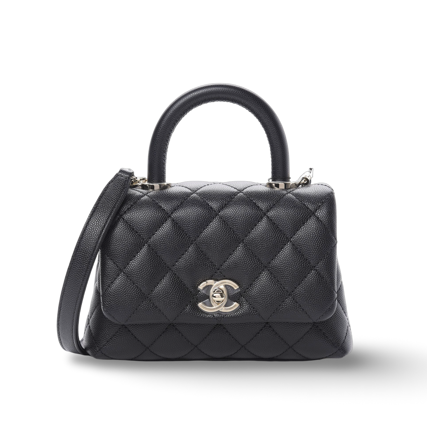 Chanel Quilted Caviar Small Cocohandle Bag- SHW/ Black