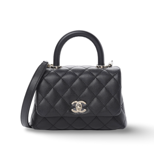 Chanel Quilted Caviar Small Cocohandle Bag- SHW/ Black