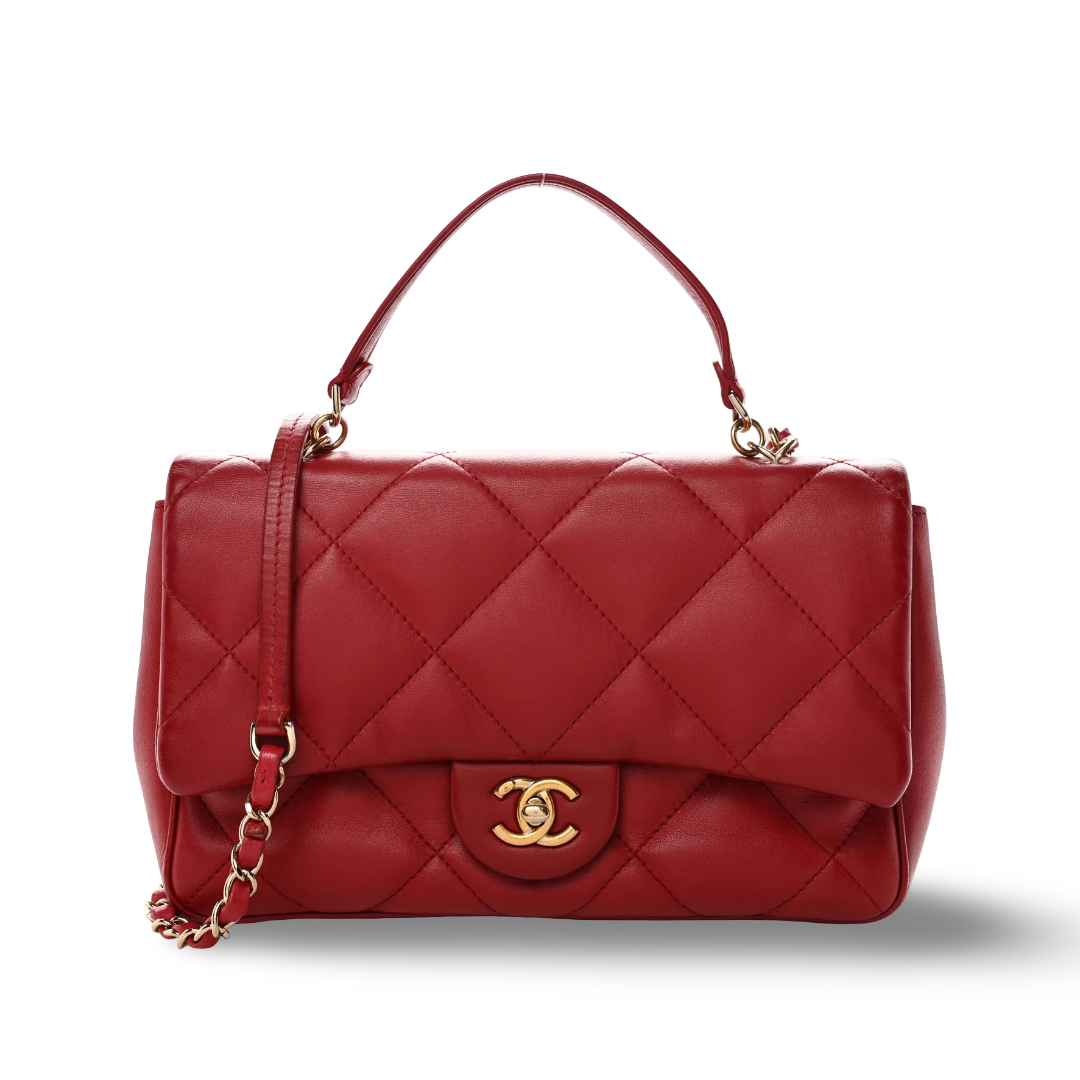 Chanel Quilted Lambskin Easy Carry Single Flap - GHW / Red