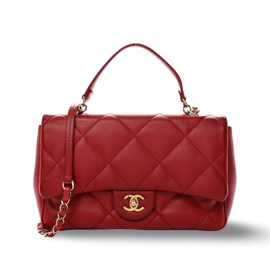 Chanel Quilted Lambskin Easy Carry Single Flap - GHW / Red