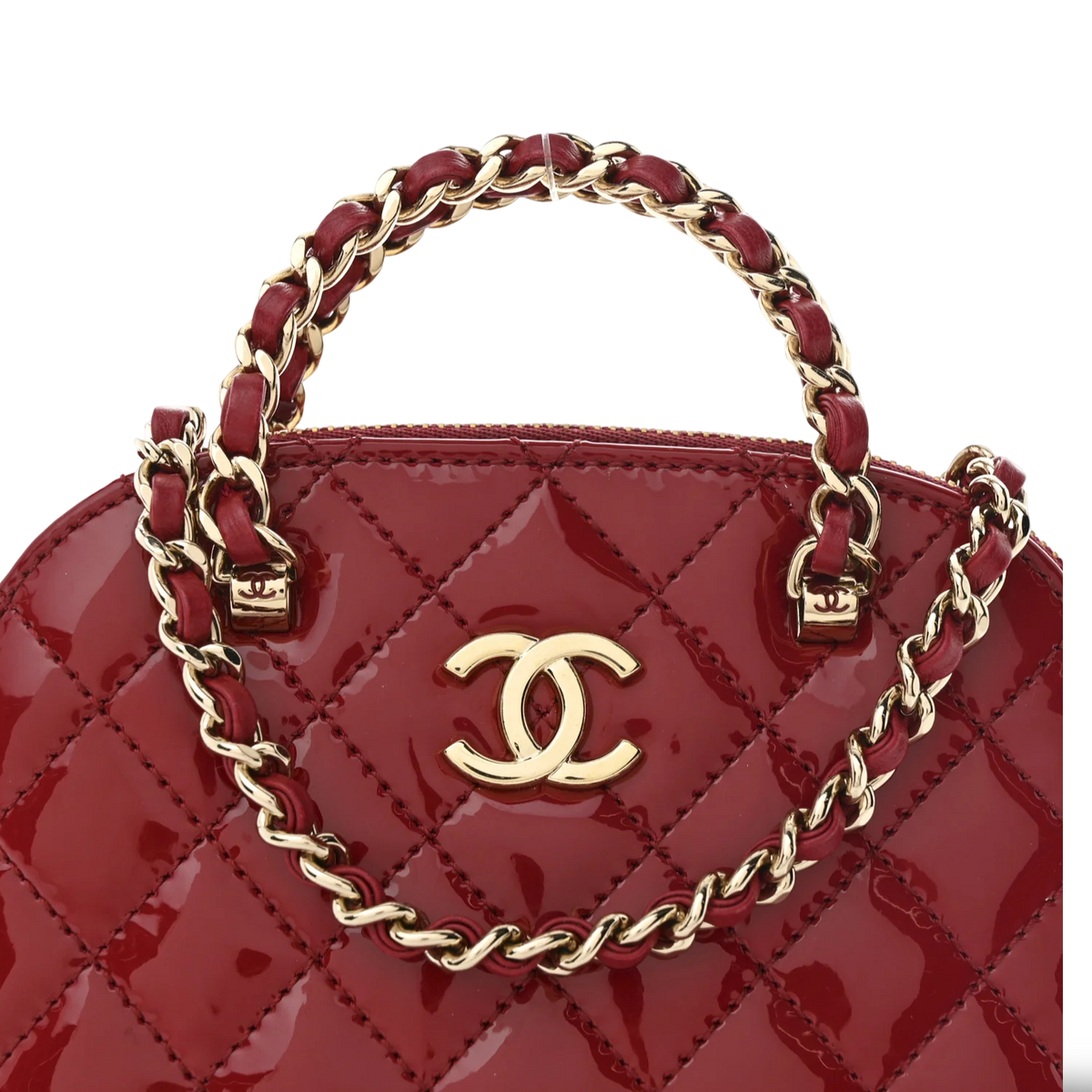 Chanel Quilted Patent Shiny Coco Clutch With Chain- GHW/ Red