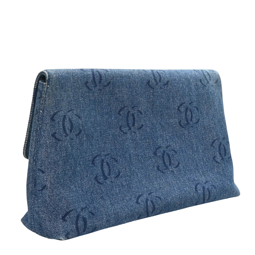 Chanel Vintage Blue Denim Monogram CC Clutch -Plastic / Blue