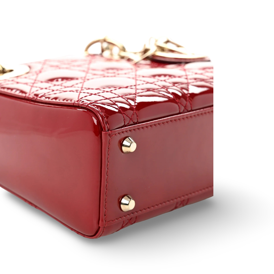 Dior Cannage Patent Mini Lady Bag - GHW / Red