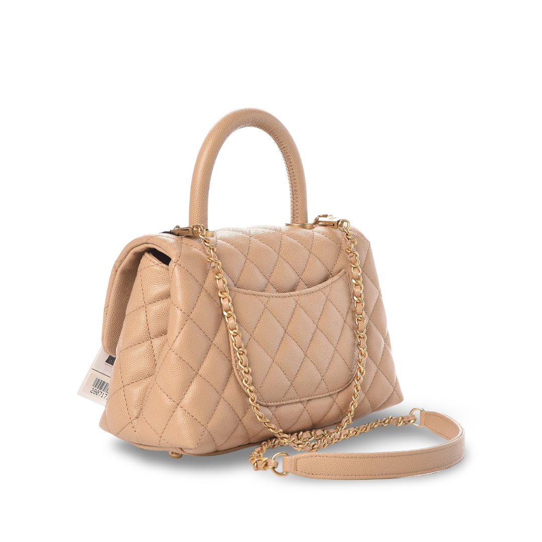 Chanel Quilted Caviar Small Cocohandle Bag- GHW/ Beige
