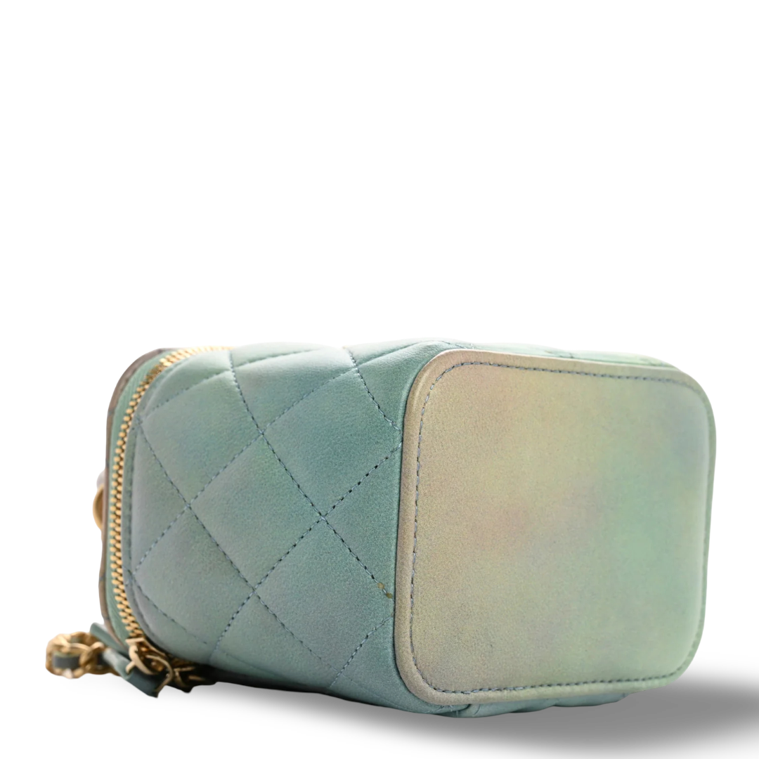 Chanel Quilted Lambskin Mini Ombre Tophandle Vanity Case - GHW/ Blue /Green