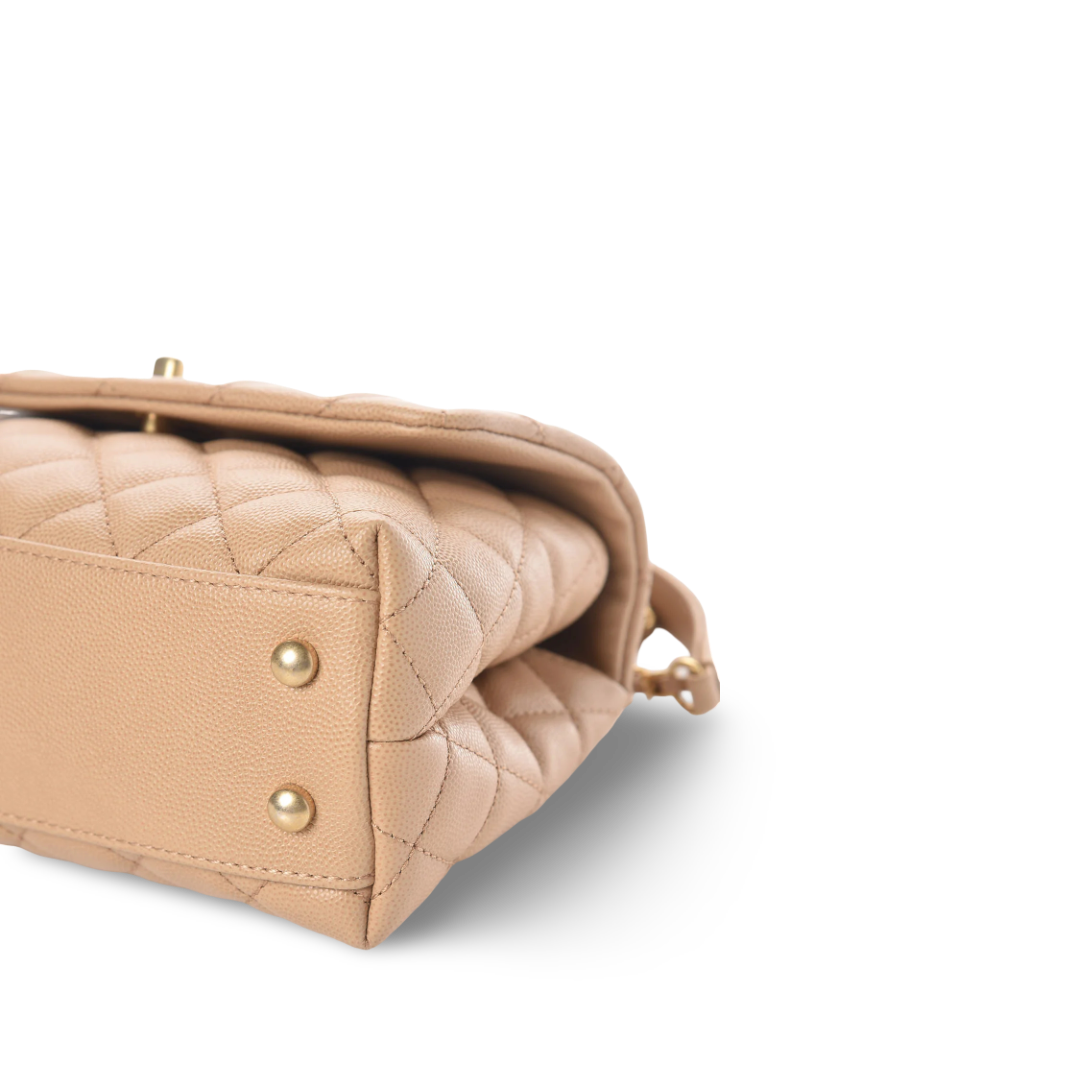 Chanel Quilted Caviar Small Cocohandle Bag- GHW/ Beige