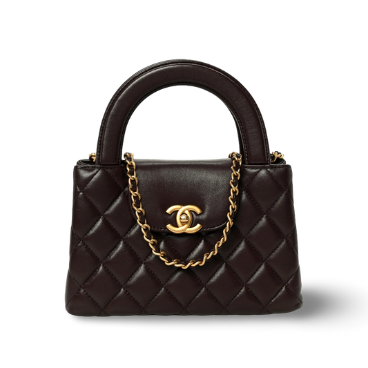 Chanel Quilted Shinny Lambskin Small Kelly Bag - GHW / Dark Brown