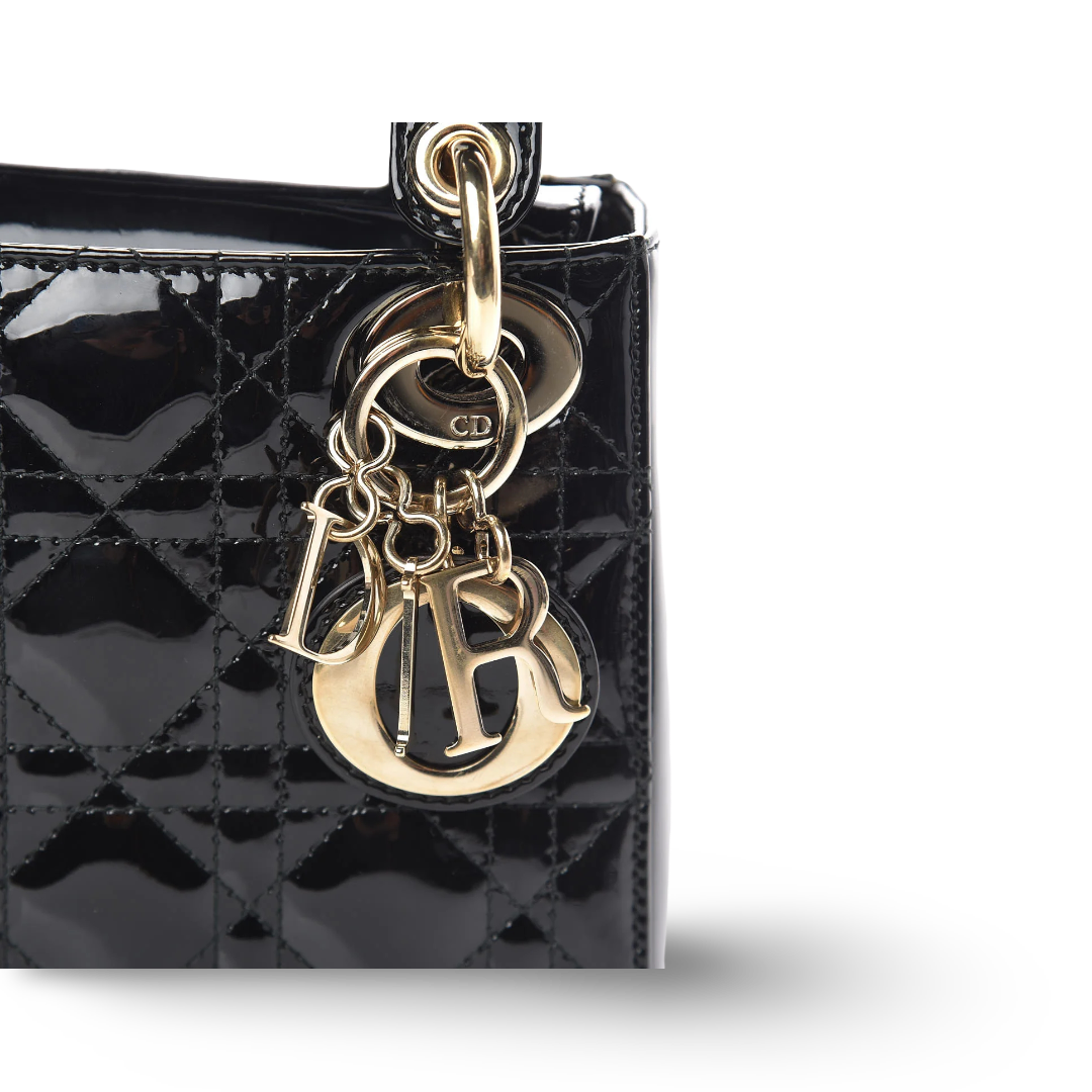 Dior Cannage Patent Mini Lady Dior Bag - GHW / Black