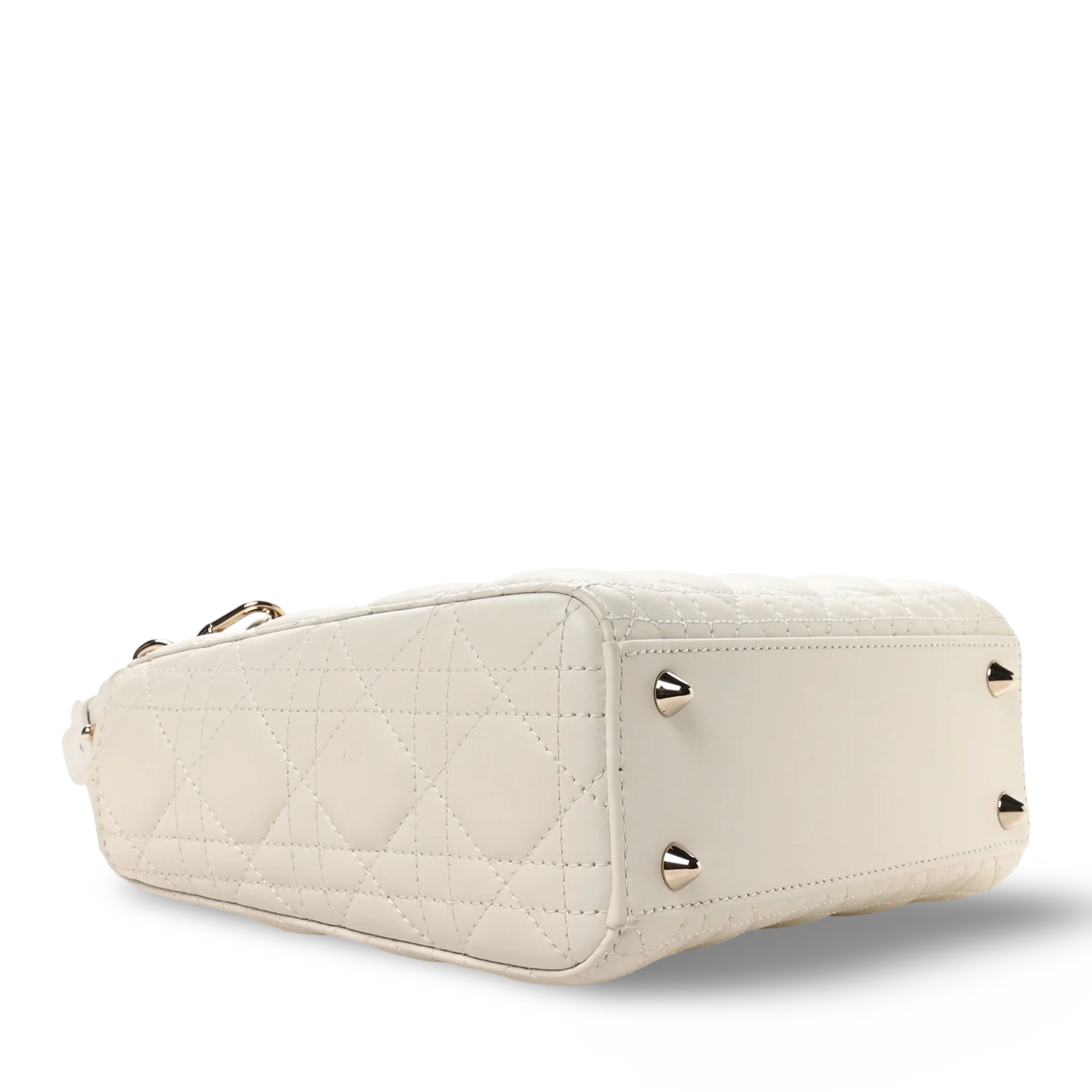 Dior Cannage Calfskin Small Lady With ABC Charms Bag - GHW/ White