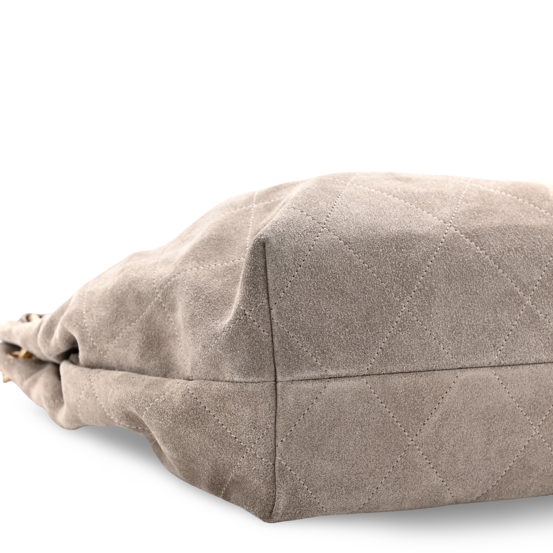 Chanel Quilted Suede Large Hobo - GHW/ Dark Grey