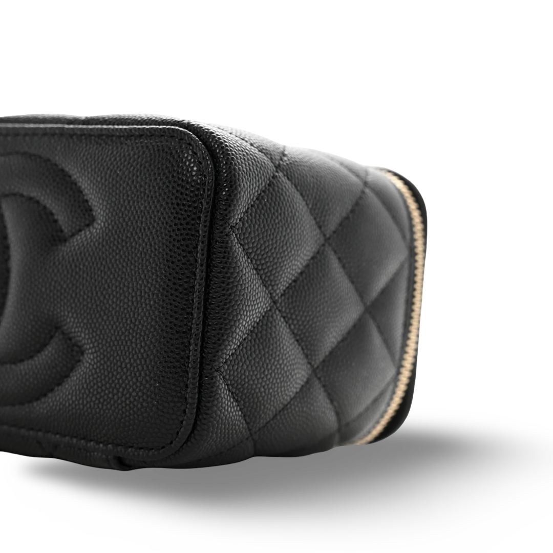 Chanel Quilted Caviar Small Vanity Case - GHW/ Black